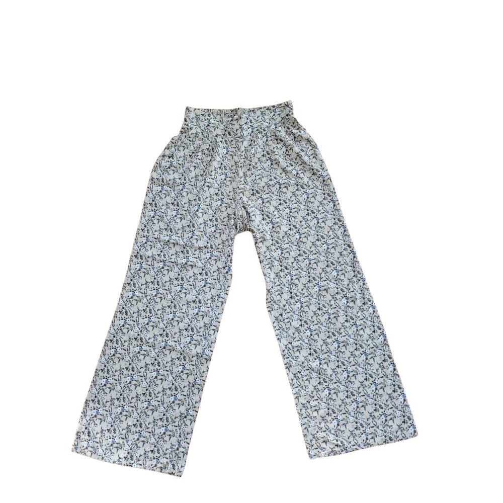 Soft Meadow Bloom Xhilaration Tan, Cream and Black Floral Wide-Leg Pants